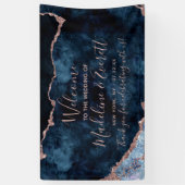 ネイビーブルーバラ金ゴールドアゲートマーブル結婚ズウェルカム 横断幕 (縦)