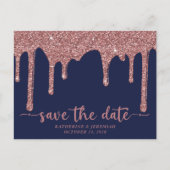 ネイビーブルーバラ金ゴールドグリッタードライブ日を保存 案内ポストカード (正面)