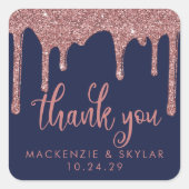 ネイビーブルーバラ金ゴールドグリッタードライプスサンキュー スクエアシール (正面)