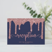 ネイビーブルーバラ金ゴールドグリッタードリップウェディングレセプション エンクロージャーカード (スタンド正面)