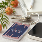 ネイビーブルーバラ金ゴールドグリッタードリップスモノグラム写真 キーホルダー (正面右)