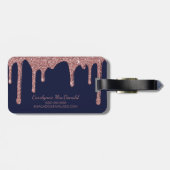 ネイビーブルーバラ金ゴールドグリッタードリップスモノグラム ラゲッジタグ (裏面横)