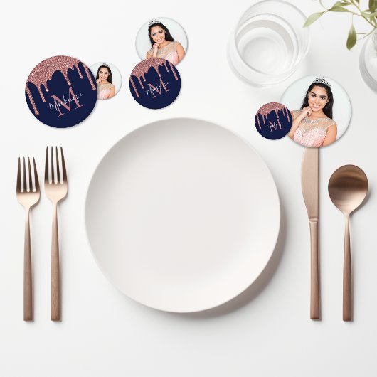 ネイビーブルーバラ金ゴールドグリッタードリップス誕生日 コンフェッティ