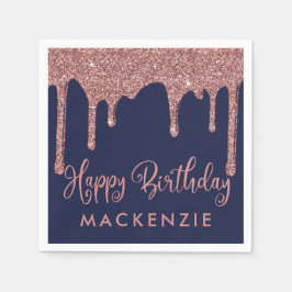 ネイビーブルーバラ金ゴールドグリッタードリップス誕生日 スタンダードカクテルナプキン