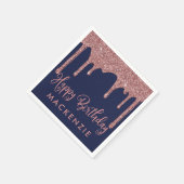 ネイビーブルーバラ金ゴールドグリッタードリップス誕生日 スタンダードカクテルナプキン (角)