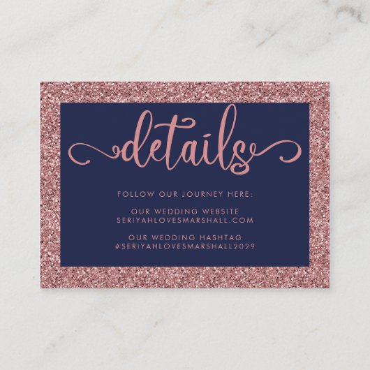 ネイビーブルーバラ金ゴールドグリッタードリップ結婚ズ詳細 エンクロージャーカード (裏面)