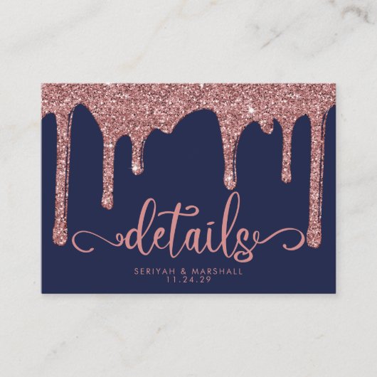 ネイビーブルーバラ金ゴールドグリッタードリップ結婚ズ詳細 エンクロージャーカード (正面)