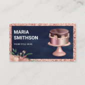 ネイビーブルーバラ金ゴールドグリッターピンクケーキベーカリー 名刺 (正面)