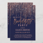 ネイビーブルーバラ金ゴールドグリッターフリンジバチェロレッテ 招待状 (正面/裏面)