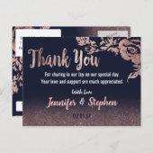 ネイビーブルーバラ金ゴールドグリッターフローラありがとう ポストカード (正面/裏面)