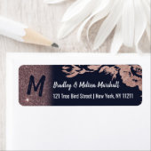 ネイビーブルーバラ金ゴールドグリッターフローラアドレス ラベル (インサイチュ)