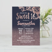 ネイビーブルーバラ金ゴールドグリッターフローラスイート16 招待状 (スタンド正面)