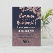 ネイビーブルーバラ金ゴールドグリッターフローラブリデスメイド 招待状 (スタンド正面)