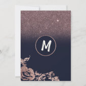 ネイビーブルーバラ金ゴールドグリッターフローラメイド・オブ・オーナー（花嫁付き添い人） 招待状 (裏面)