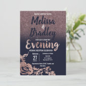 ネイビーブルーバラ金ゴールドグリッターフローラ夕べ 招待状 (スタンド正面)