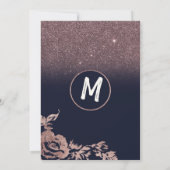 ネイビーブルーバラ金ゴールドグリッターフローラ夕べ 招待状 (裏面)