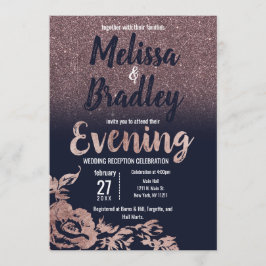 ネイビーブルーバラ金ゴールドグリッターフローラ夕べ 招待状
