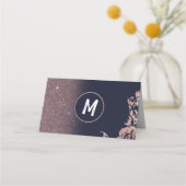 ネイビーブルーバラ金ゴールドグリッターフローラ座席表 プレイスカード (裏面)