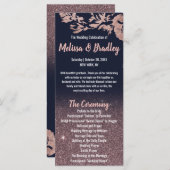 ネイビーブルーバラ金ゴールドグリッターフローラ結婚式 プログラム (正面/裏面)