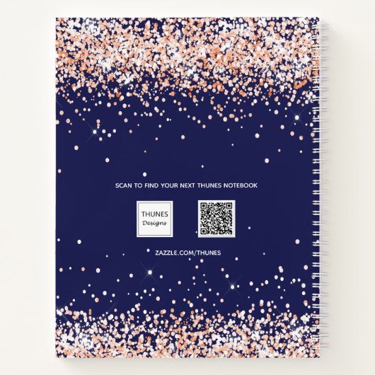 ネイビーブルーバラ金ゴールドグリッター名スクリプト仕訳帳 ノートブック (裏面)