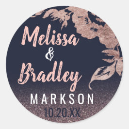 ネイビーブルーバラ金ゴールドグリッター結婚フローラ ラウンドシール