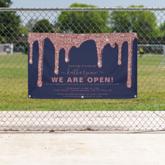 ネイビーブルーバラ金ゴールドスパークルグリッタードリップスビジネス 横断幕 (インサイチュ)