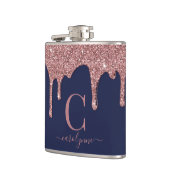 ネイビーブルーバラ金ゴールドスパークルグリッタードリップスモノグラム フラスク (左)