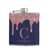 ネイビーブルーバラ金ゴールドスパークルグリッタードリップスモノグラム フラスク (正面)