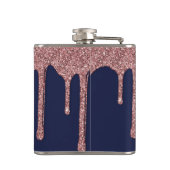 ネイビーブルーバラ金ゴールドスパークルグリッタードリップスモノグラム フラスク (裏面)