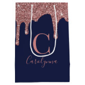 ネイビーブルーバラ金ゴールドスパークルグリッタードリップスモノグラム ミディアムペーパーバッグ (裏面)