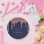 ネイビーブルーバラ金ゴールドスパークルグリッタードリップ結婚ズ ペーパープレート (パーティー)