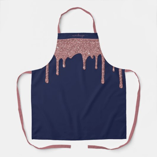 ネイビーブルーバラ金ゴールドスパークルグリッタードリップ エプロン (正面)