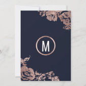 ネイビーブルーバラ金ゴールドスペインのフローラ結婚 招待状 (裏面)