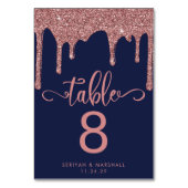 ネイビーブルーバラ金ゴールドドリッピンググリッター結婚ズ テーブルナンバー (裏面)