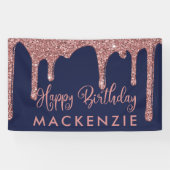 ネイビーブルーバラ金ゴールドドリッピンググリッター誕生日 横断幕 (横)