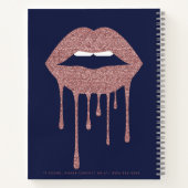 ネイビーブルーバラ金ゴールドドリップグリッターリップメイクアップ ノートブック (裏面)