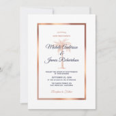 ネイビーブルーバラ金ゴールドパームツリートロピカル結婚ズ 招待状 (正面)