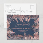 ネイビーブルーバラ金ゴールドフォイル熱帯ロマン葉シット 案内ポストカード (正面/裏面)