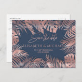 ネイビーブルーバラ金ゴールドフォイル熱帯ロマン葉シット 案内ポストカード (正面/裏面)