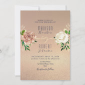 ネイビーブルーバラ金ゴールドフローラ招待状 招待状 (正面)