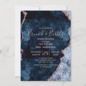 ネイビーブルーバラ金ゴールドブランチ&バブリーブライダルシャワー 招待状 (正面)