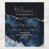 ネイビーブルーバラ金ゴールドマーブルアガテ結婚の歓迎 ワインラベル (シングルラベル)