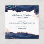 ネイビーブルーバラ金ゴールドマーブルアゲートパーソナライズされたト スクエア名刺 (裏面)