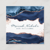 ネイビーブルーバラ金ゴールドマーブルアゲートパーソナライズされたト スクエア名刺 (正面)