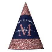 ネイビーブルーバラ金ゴールドモノグラム誕生日 パーティーハット (正面)