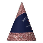 ネイビーブルーバラ金ゴールドモノグラム誕生日 パーティーハット (左)