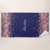 ネイビーブルーバラ金ゴールド名 ビーチタオル (正面)