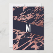 ネイビーブルーバラ金ゴールド大理石対角線スイート16 招待状 (裏面)