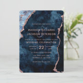 ネイビーブルーバラ金ゴールド大理石結婚式招待状 招待状 (スタンド正面)