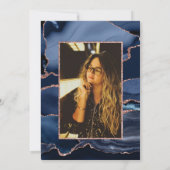 ネイビーブルーバラ金ゴールド大理石Agate甘い16写真 招待状 (裏面)